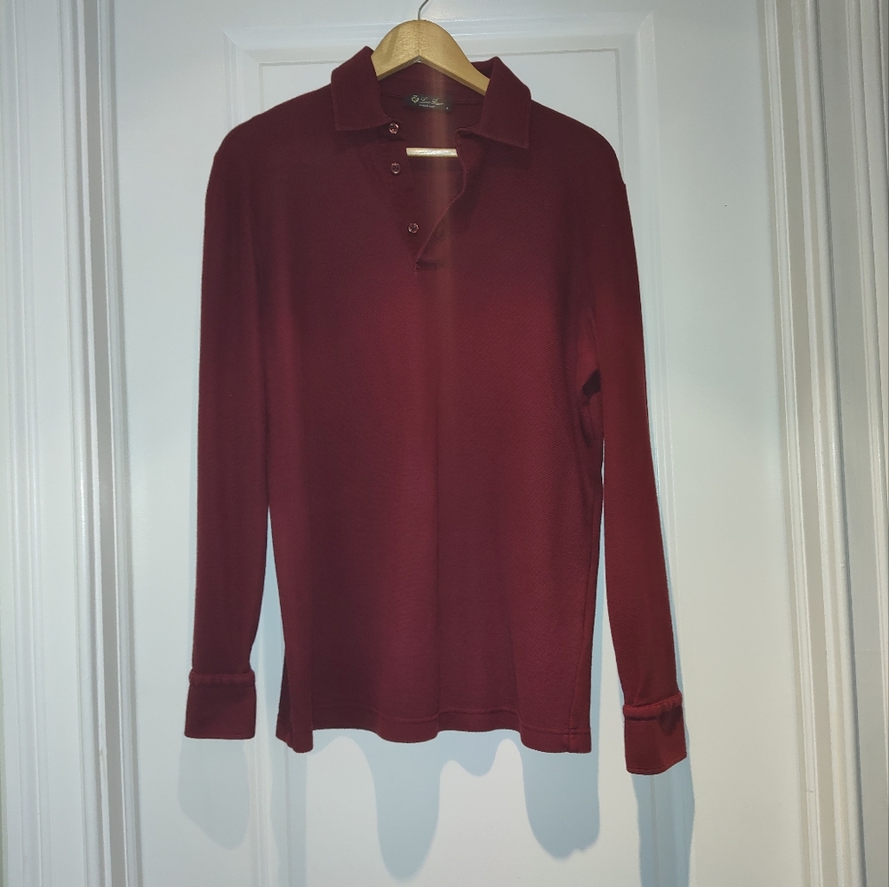 Crimson Loro Piana 3 button Long Sleeve Polo